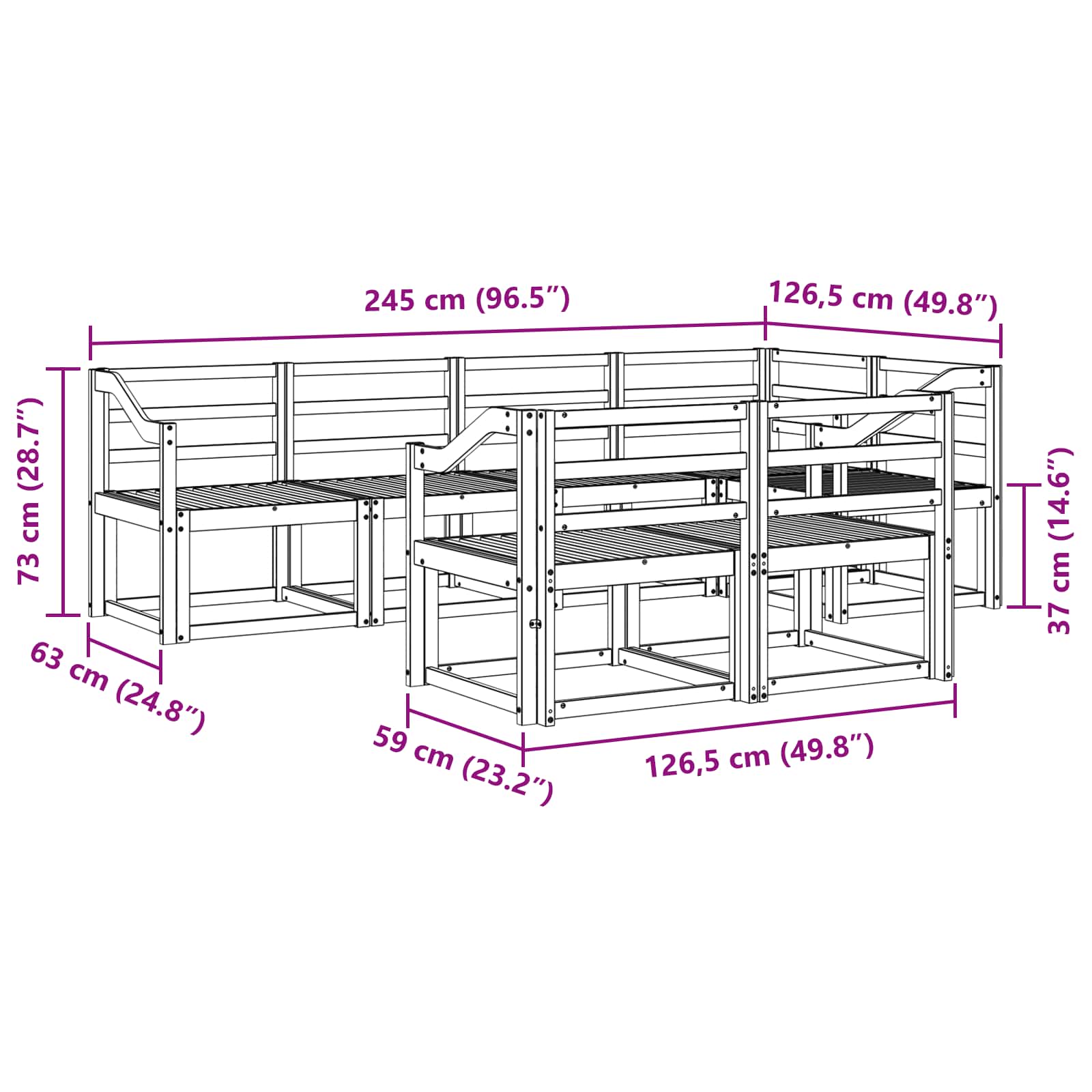 vidaXL Zestaw sof na zewnątrz 7 pcs Biały Lite Drewno Akacji