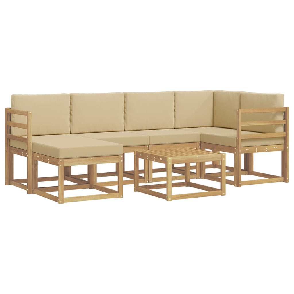 vidaXL Zestaw sof na zewnątrz 7 pcs Biały i Beżowy Lite Drewno Akacji