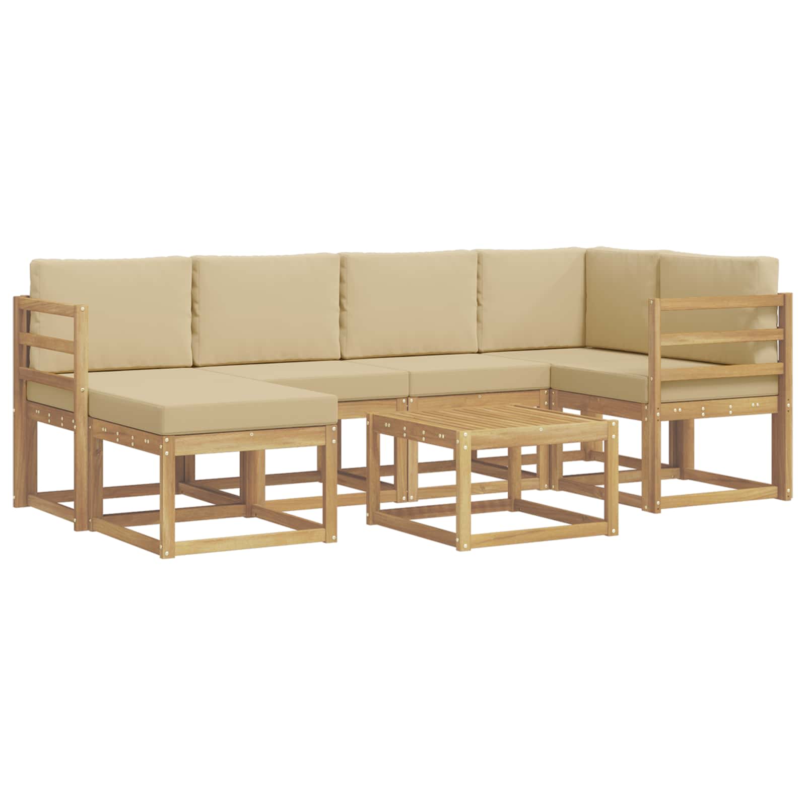 vidaXL Zestaw sof na zewnątrz 7 pcs Biały i Beżowy Lite Drewno Akacji