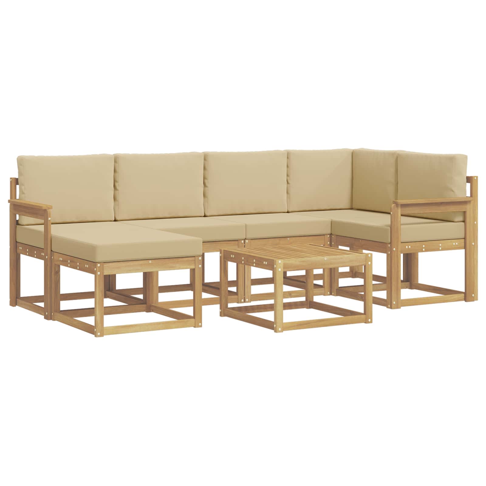 vidaXL Zestaw sof na zewnątrz 7 pcs Biały i Beżowy Lite Drewno Akacji