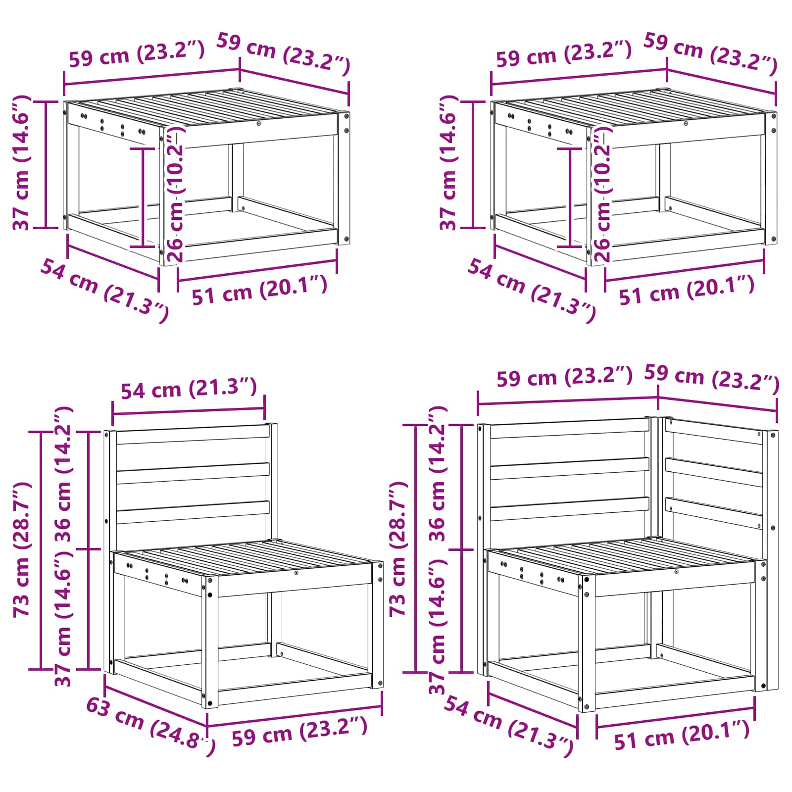 vidaXL Zestaw sof na zewnątrz 7 pcs Biały Lite Drewno Akacji