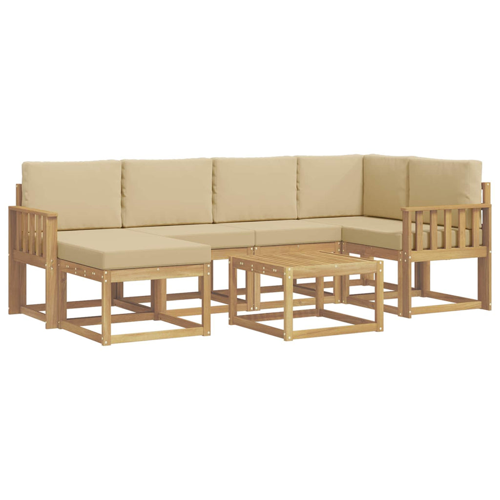vidaXL Zestaw sof na zewnątrz 7 pcs Biały i Beżowy Lite Drewno Akacji