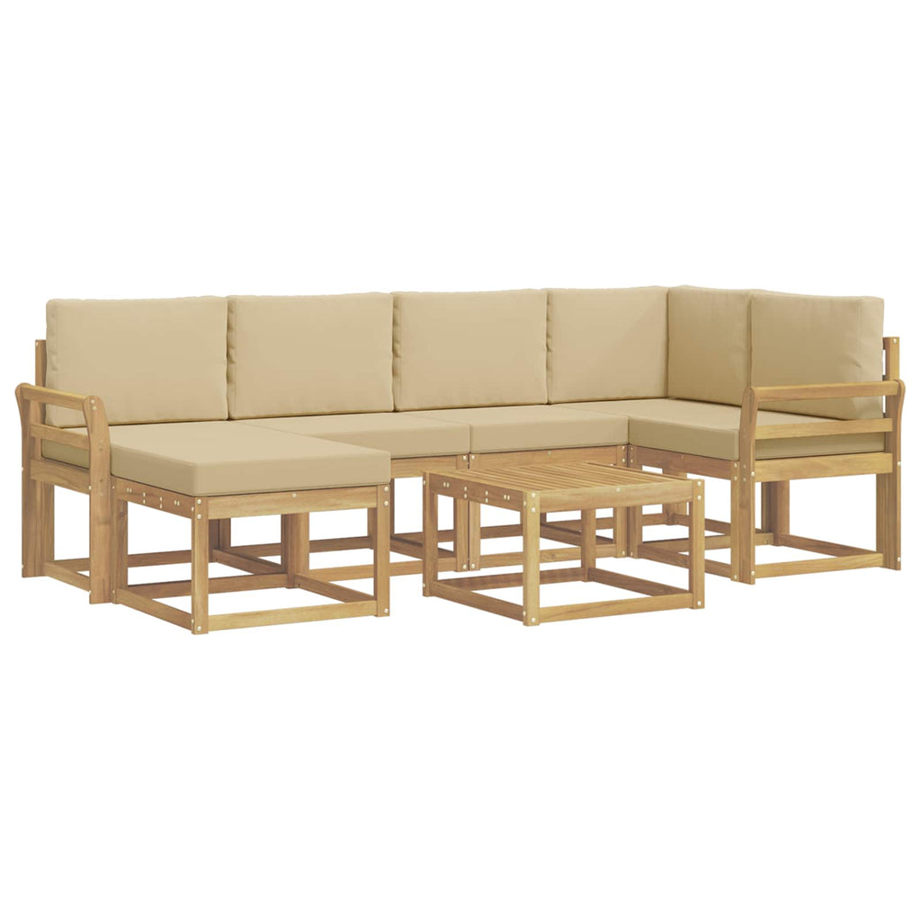 vidaXL Zestaw sof na zewnątrz 7 pcs Biały i Beżowy Lite Drewno Akacji