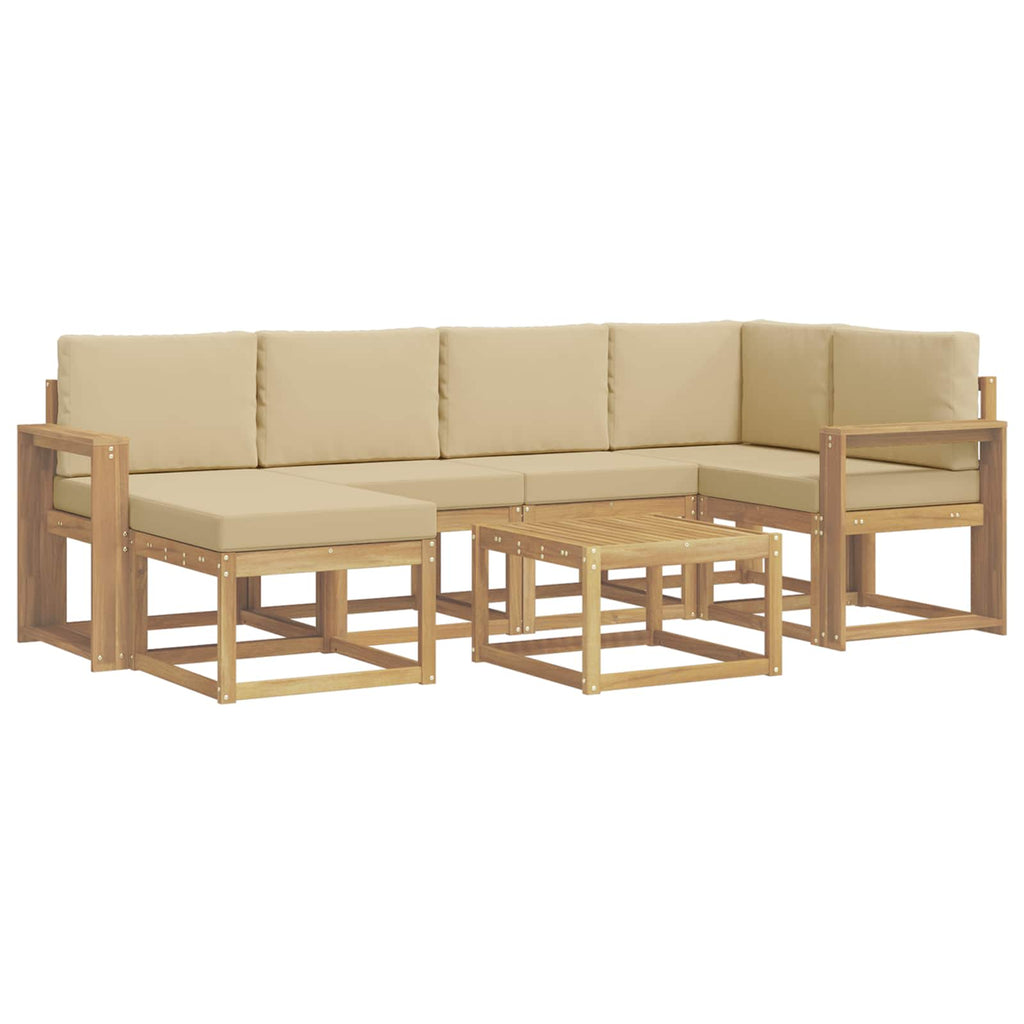 vidaXL Zestaw sof na zewnątrz 7 pcs Biały i Beżowy Lite Drewno Akacji