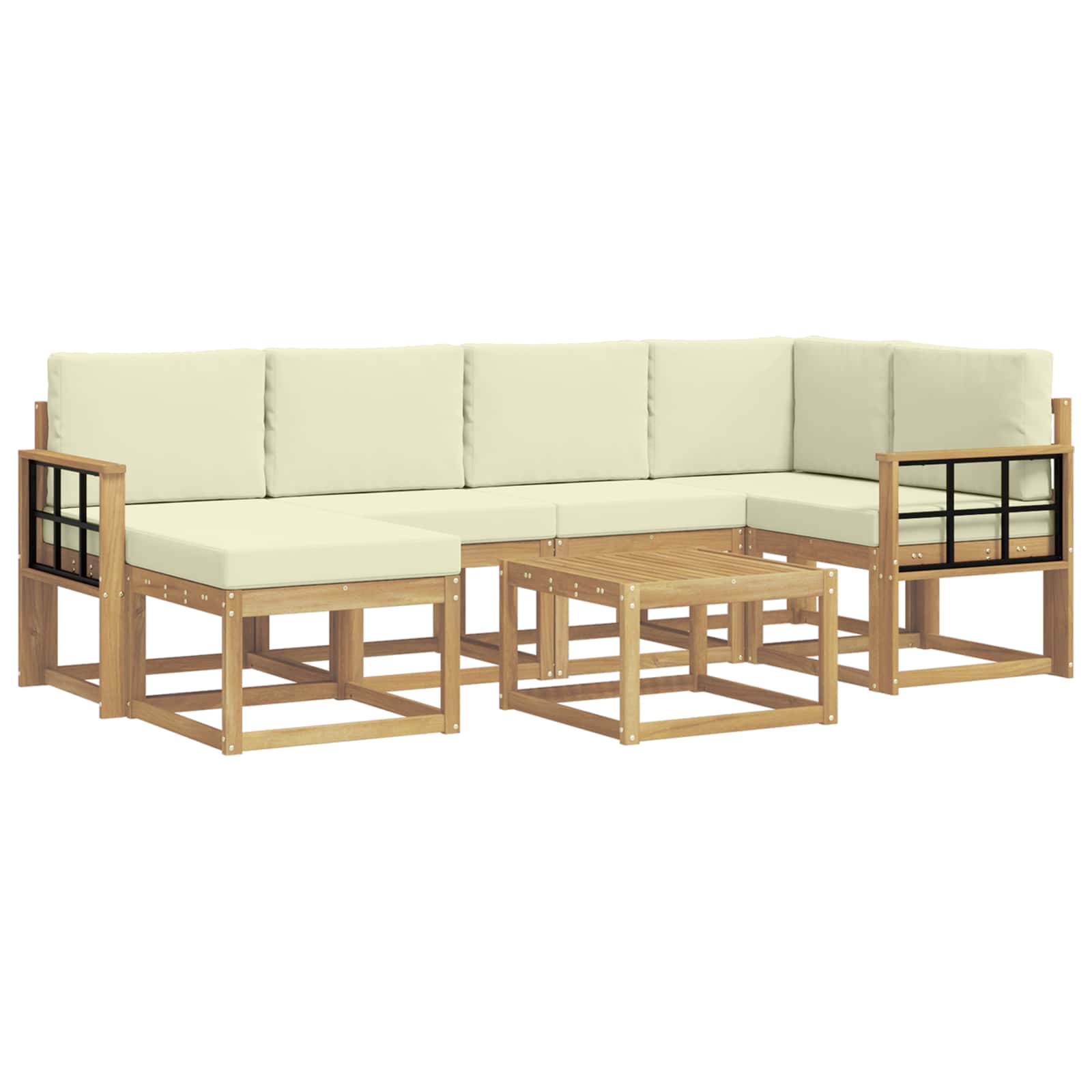 vidaXL Zestaw sof na zewnątrz 7 pcs Biały i kremowy Lite Drewno Akacji