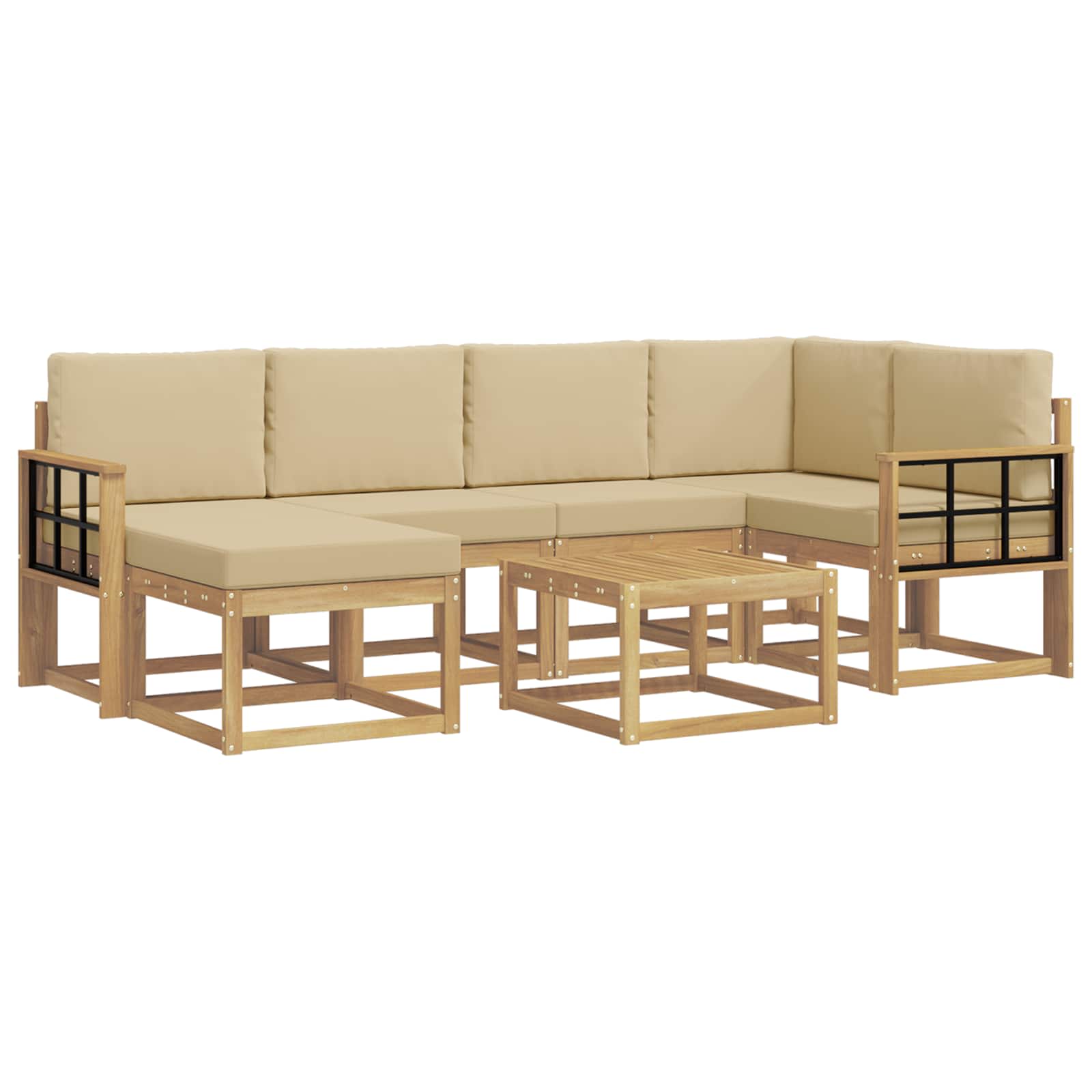 vidaXL Zestaw sof na zewnątrz 7 pcs Biały i Beżowy Lite Drewno Akacji