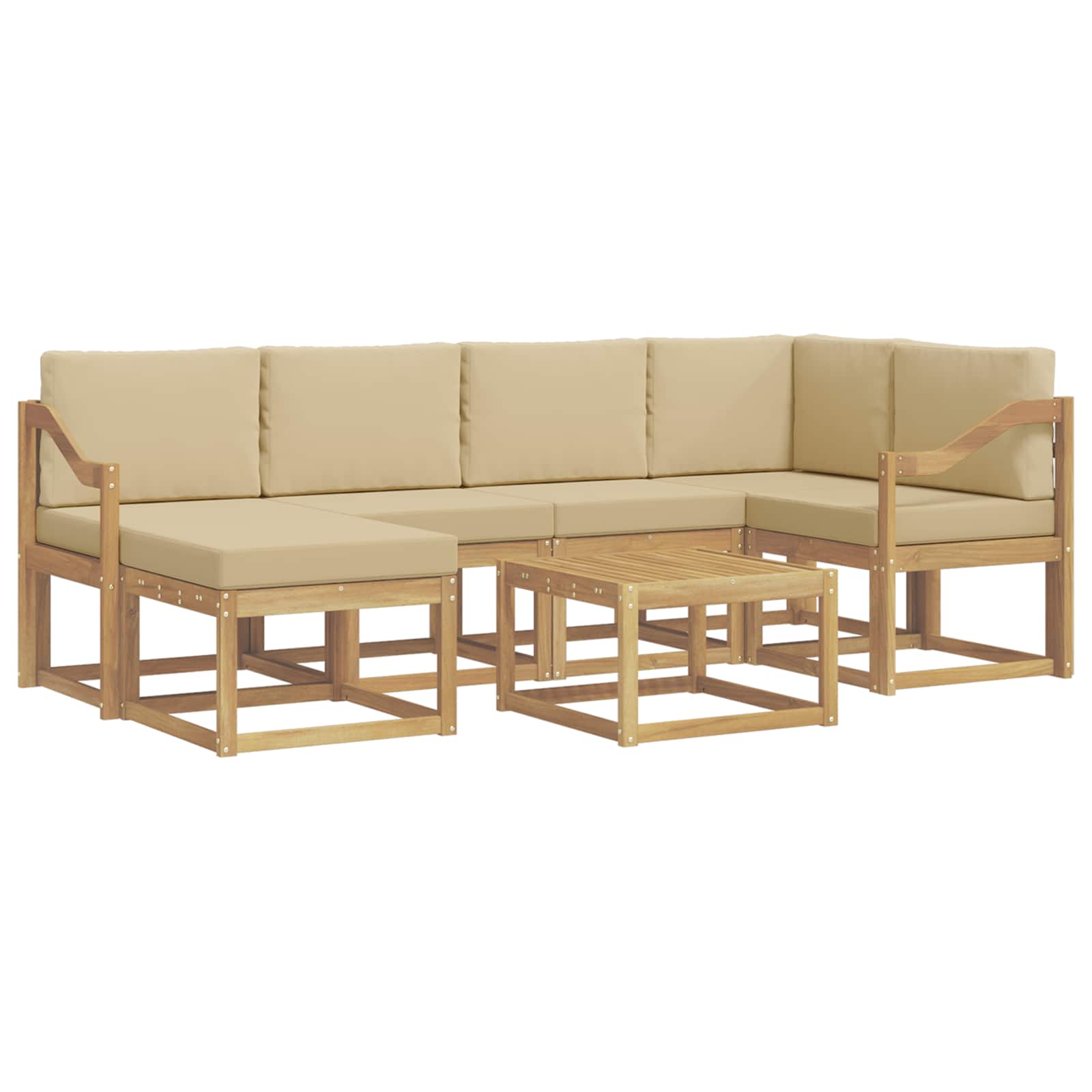 vidaXL Zestaw sof na zewnątrz 7 pcs Biały i Beżowy Lite Drewno Akacji