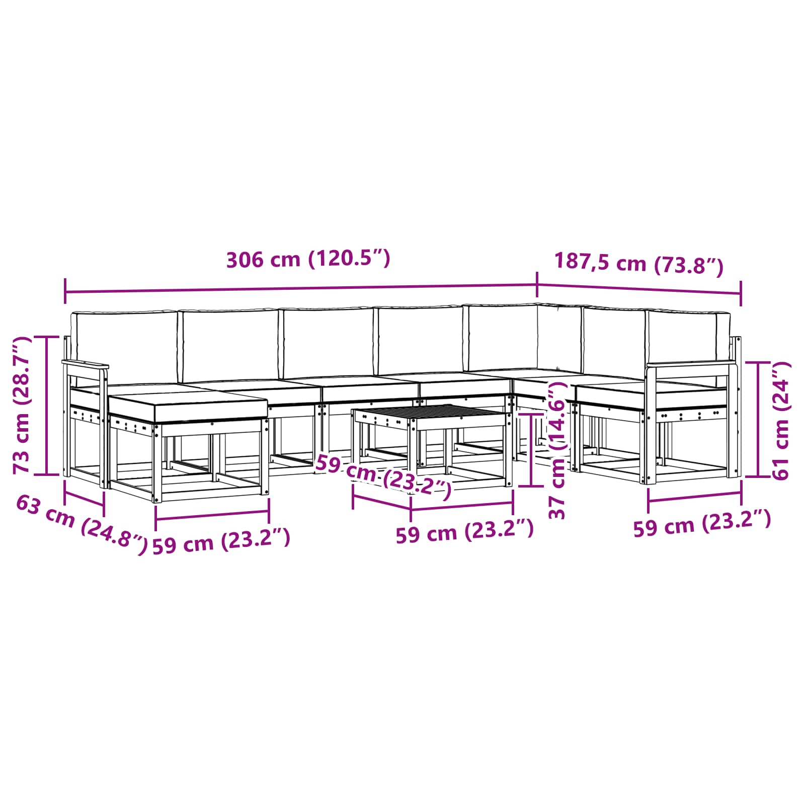 vidaXL Zestaw sof na zewnątrz z poduszką 9 pcs Biały i kremowy