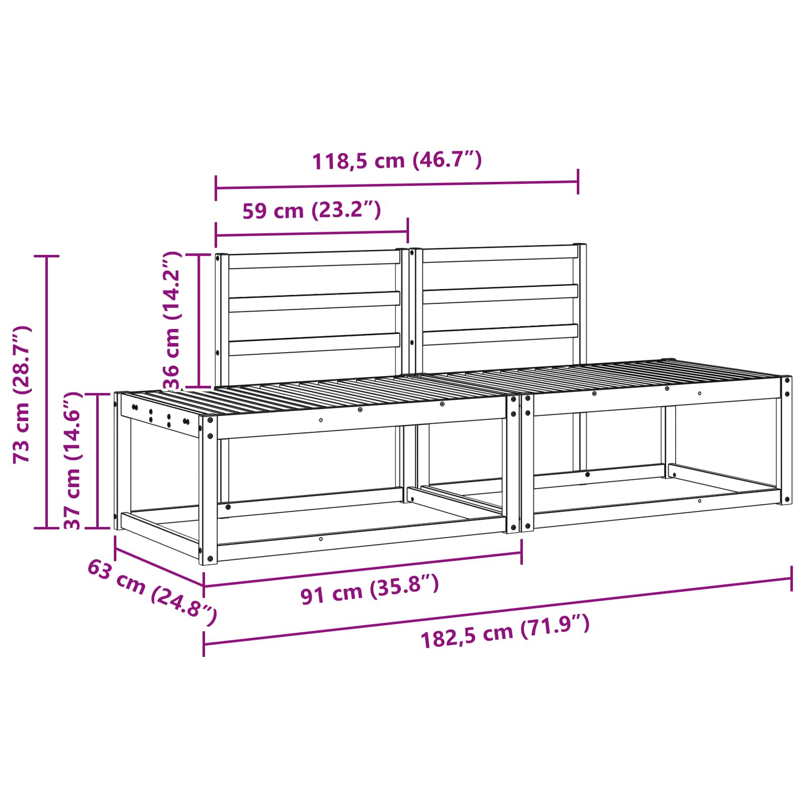 vidaXL Zestaw sof na zewnątrz 2 pcs Biały 182,5 x 63 x 73 cm