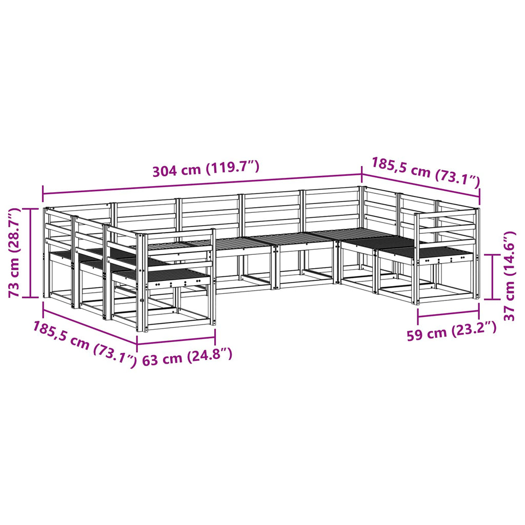vidaXL Zestaw sof na zewnątrz 9 pcs Biały Lite Drewno Akacji