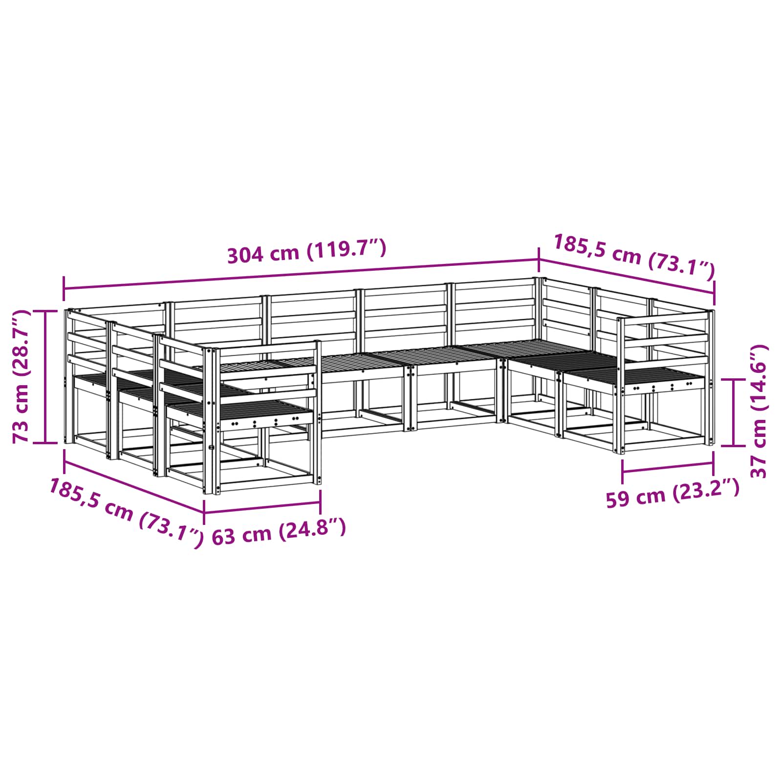 vidaXL Zestaw sof na zewnątrz 9 pcs Biały Lite Drewno Akacji
