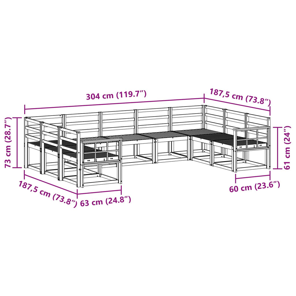 vidaXL Zestaw sof na zewnątrz 9 pcs Biały Lite Drewno Akacji