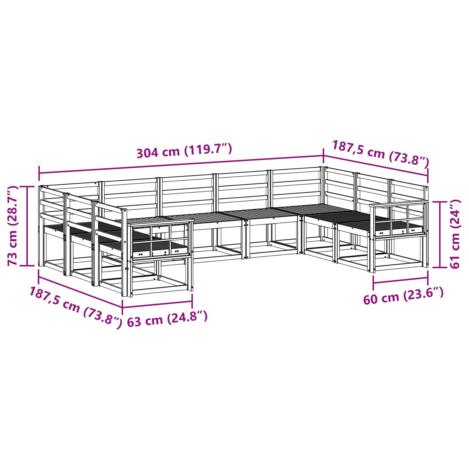 vidaXL Zestaw sof na zewnątrz 9 pcs Biały Lite Drewno Akacji