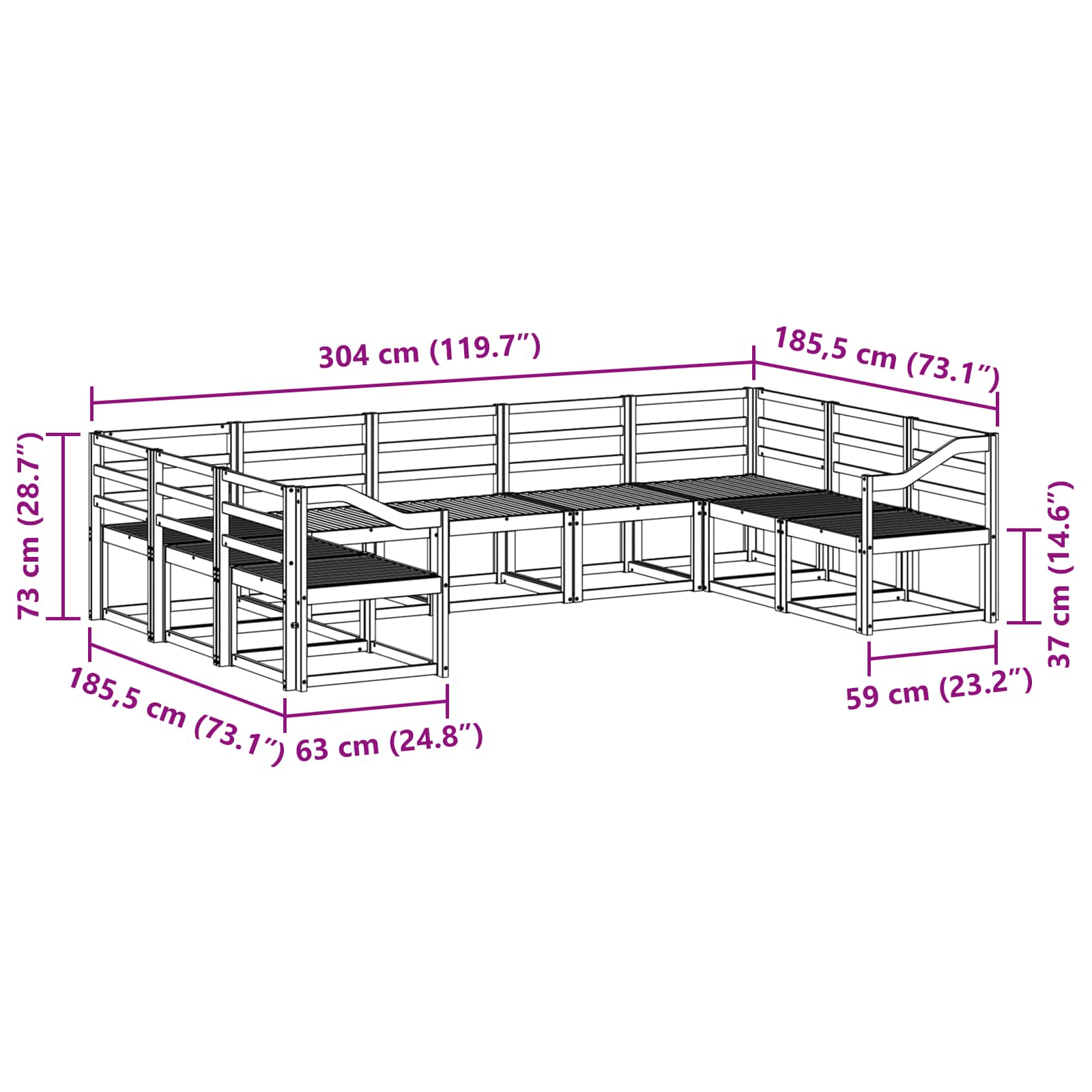vidaXL Zestaw sof na zewnątrz 9 pcs Biały Lite Drewno Akacji