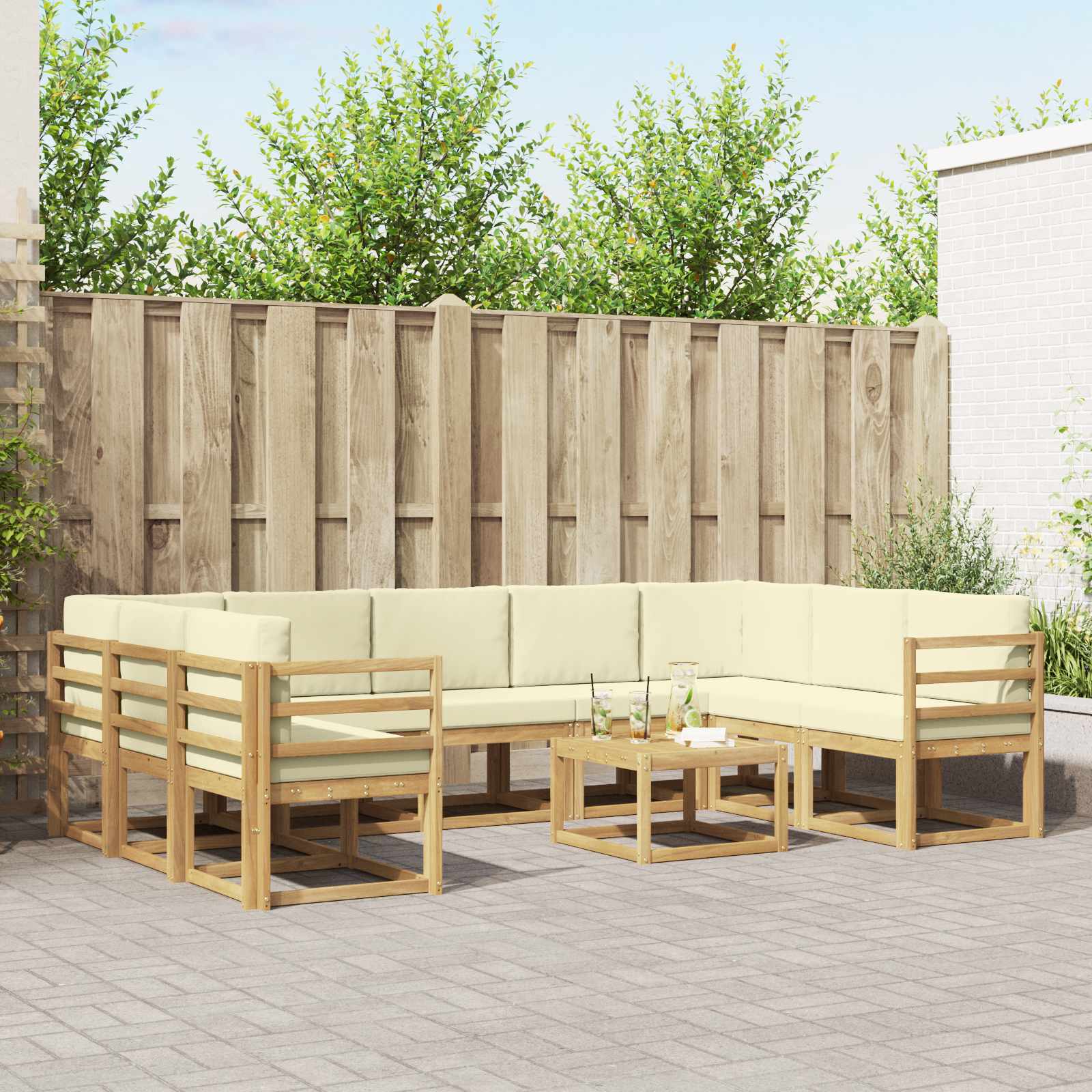 vidaXL Zestaw sof na zewnątrz 10 pcs Biały i kremowy 59 x 59 x 37 cm