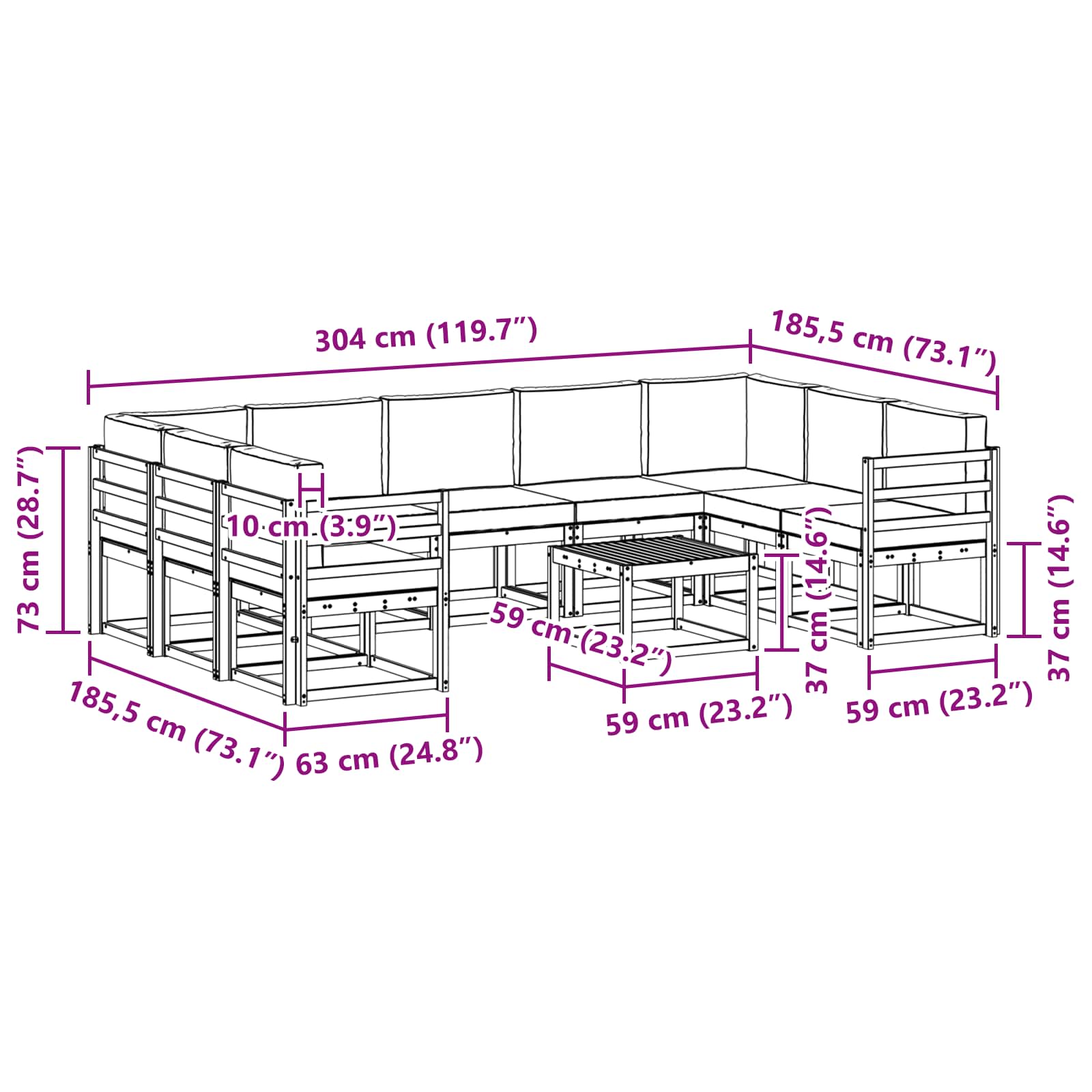 vidaXL Zestaw sof na zewnątrz 10 pcs Biały i antracyt 59 x 59 x 37 cm