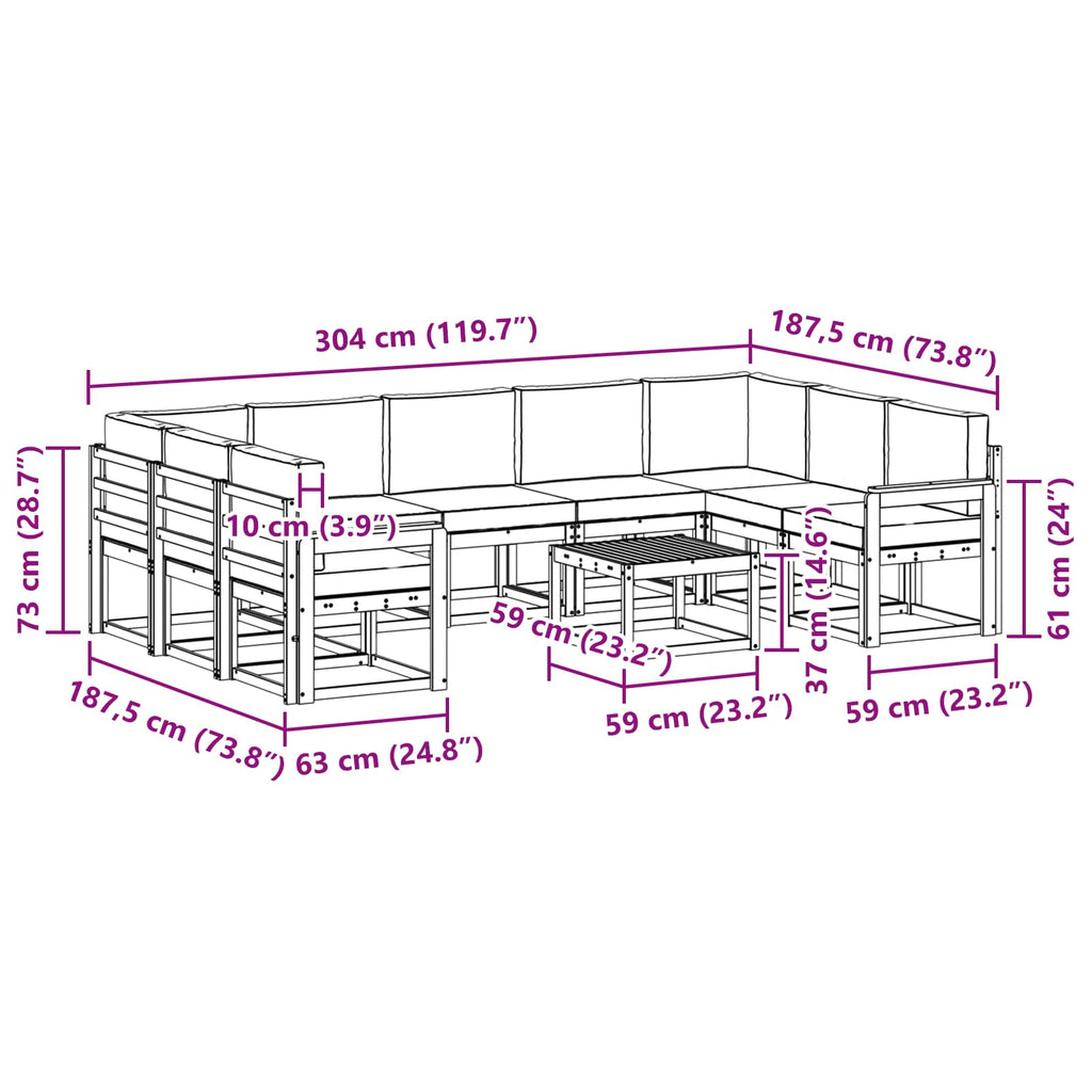 vidaXL Zestaw sof na zewnątrz 10 pcs Biały i Beżowy 59 x 59 x 37 cm