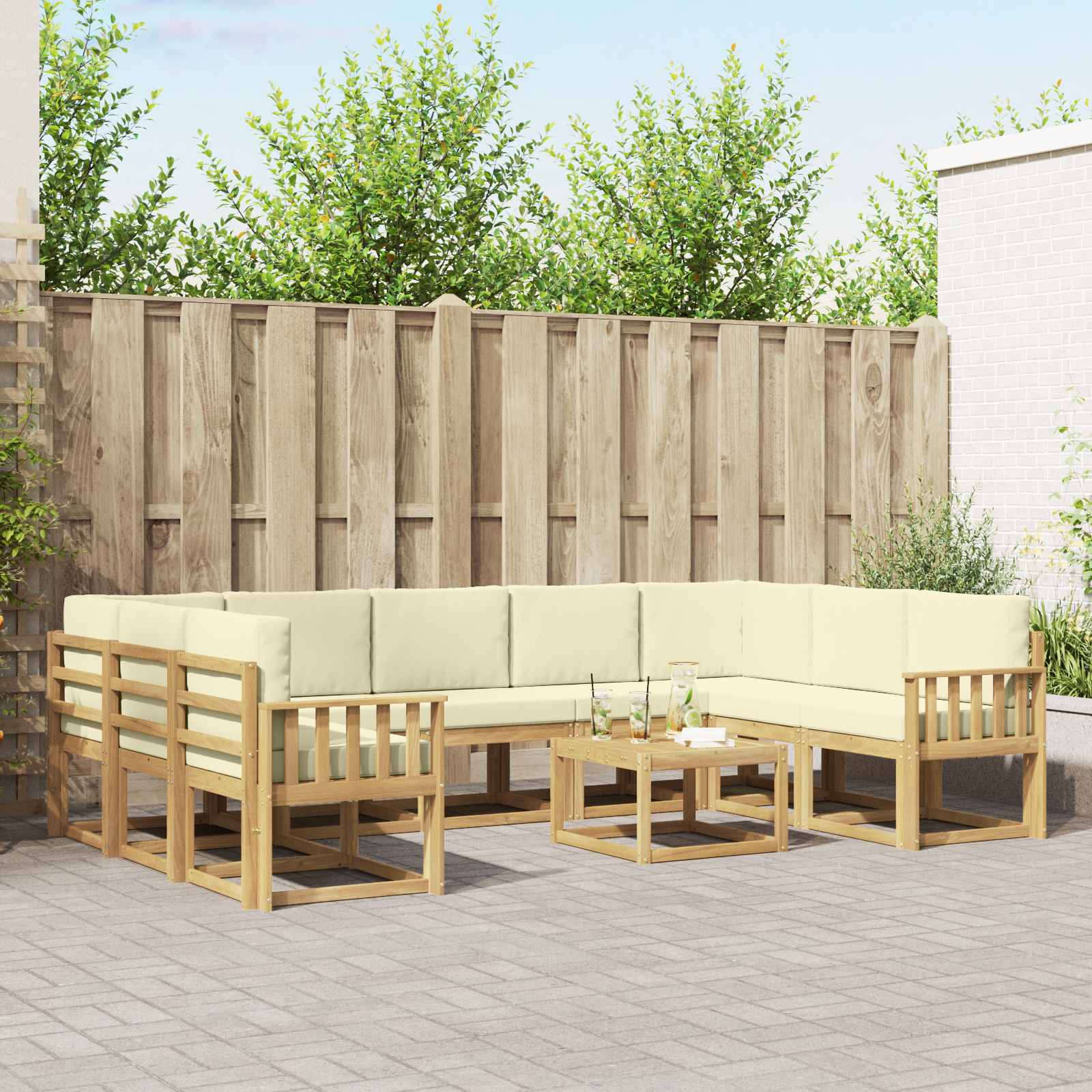 vidaXL Zestaw sof na zewnątrz 10 pcs Biały i kremowy 59 x 59 x 37 cm