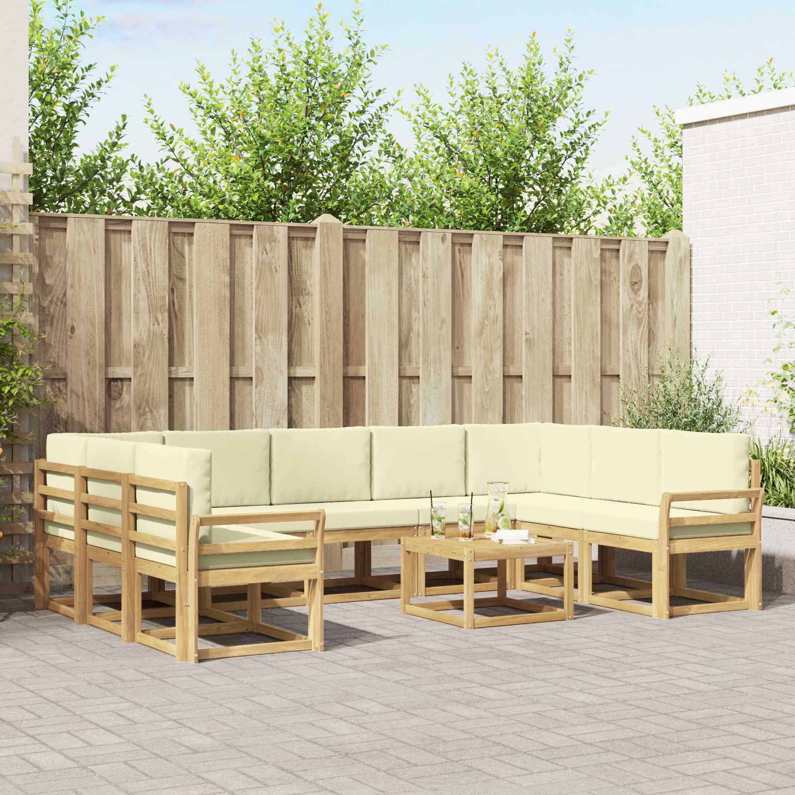 vidaXL Zestaw sof na zewnątrz 10 pcs Biały i kremowy 59 x 59 x 37 cm