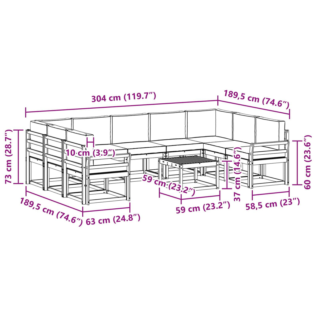 vidaXL Zestaw sof na zewnątrz 10 pcs Biały i Beżowy 59 x 59 x 37 cm