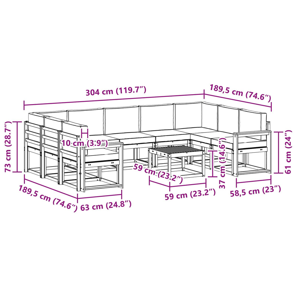 vidaXL Zestaw sof na zewnątrz 10 pcs Biały i antracyt 59 x 59 x 37 cm