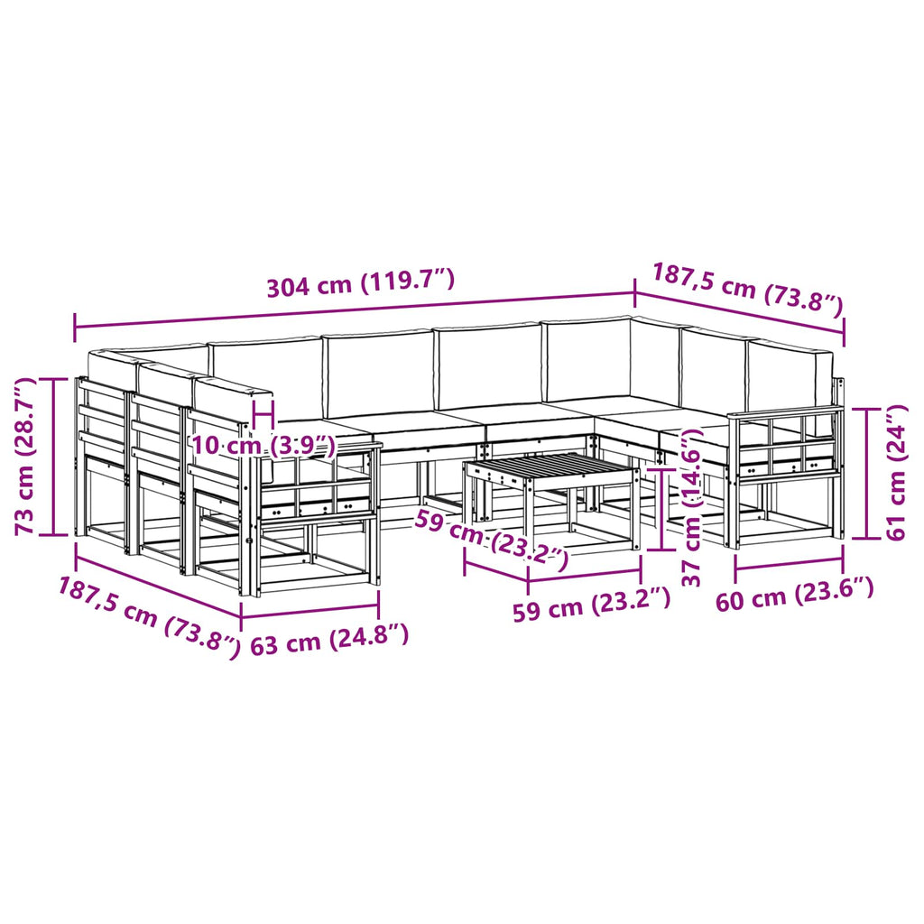 vidaXL Zestaw sof na zewnątrz 10 pcs Biały i kremowy 59 x 59 x 37 cm