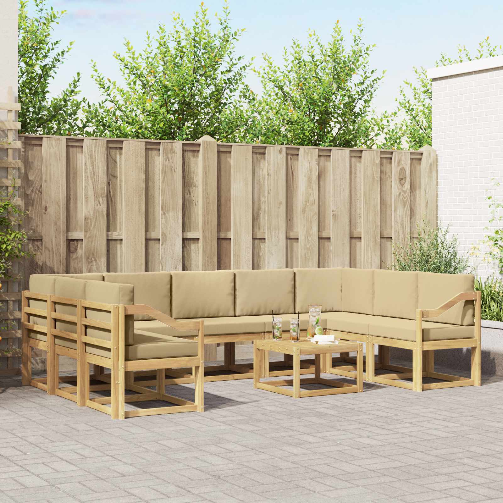 vidaXL Zestaw sof na zewnątrz 10 pcs Biały i Beżowy 59 x 59 x 37 cm