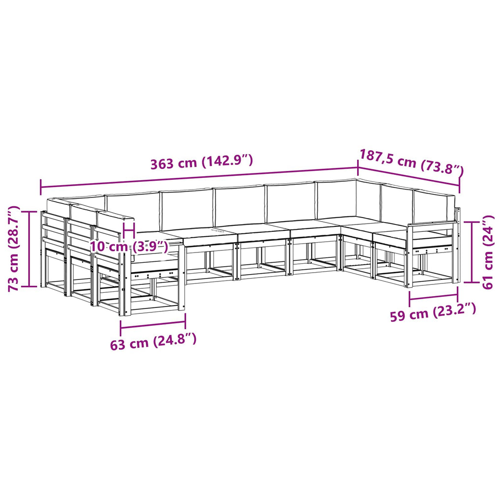 vidaXL Zestaw sof na zewnątrz z poduszką 10 pcs Biały i antracyt