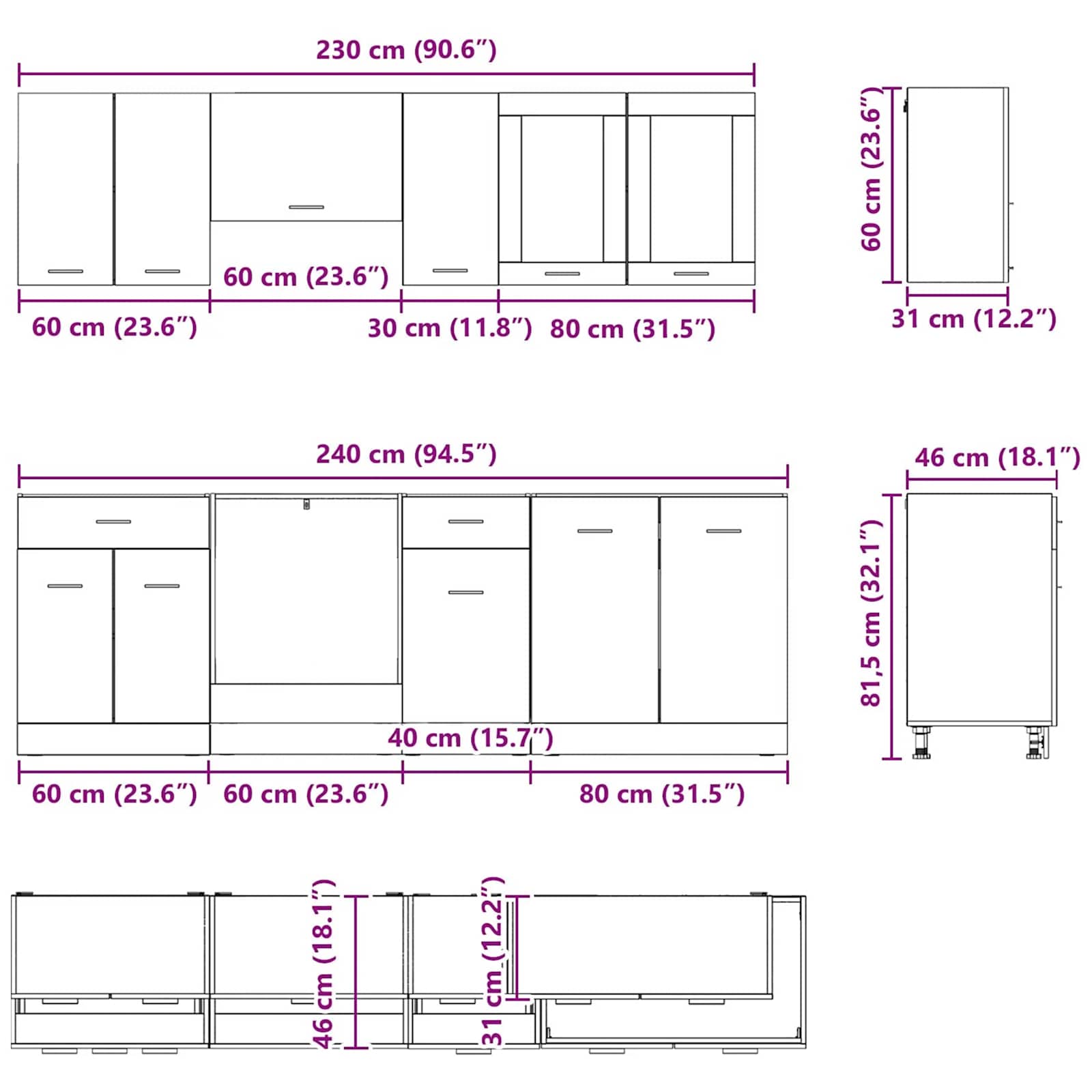 vidaXL Jednostka kuchenna Lyon 8 szt. Wędzony dąb Drewno inżynieryjne