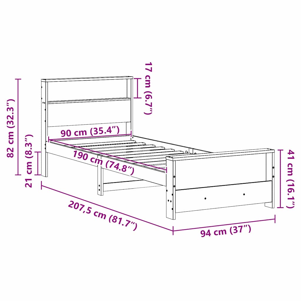 vidaXL Ramka łóżka Brązowy 90 x 190 cm Materiał drewnopochodny