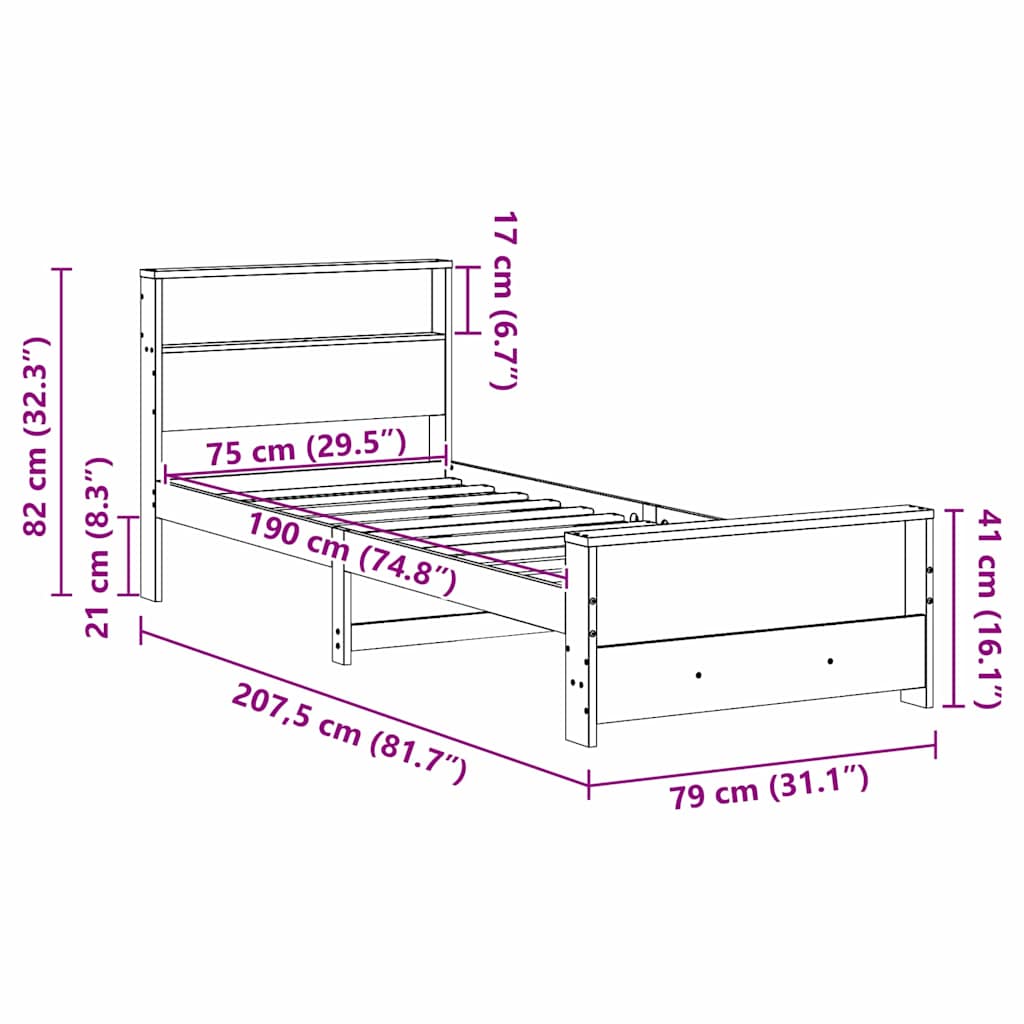 vidaXL Ramka łóżka Brązowy 75 x 190 cm Materiał drewnopochodny