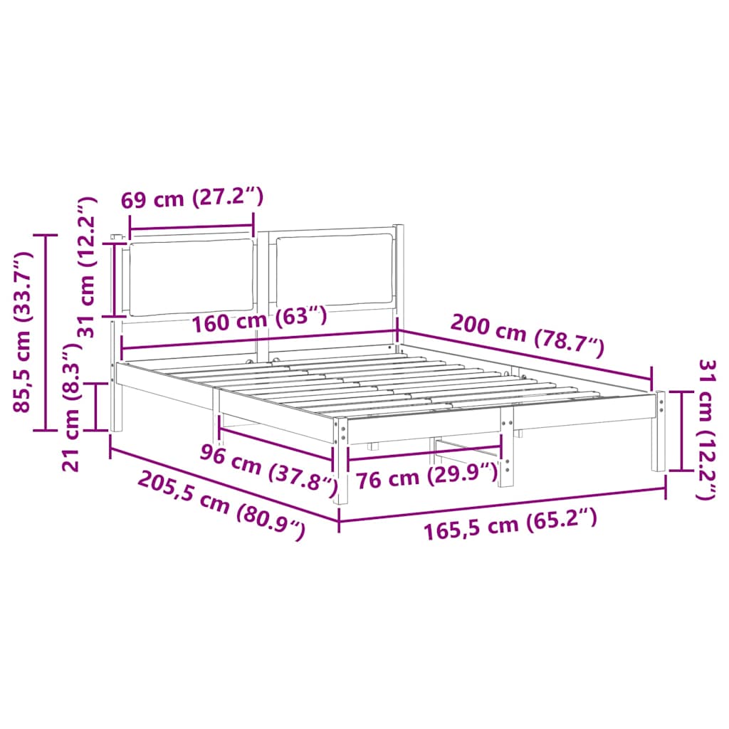 vidaXL Ramka łóżka Czarny 160 x 200 cm Lite drewno sosnowe
