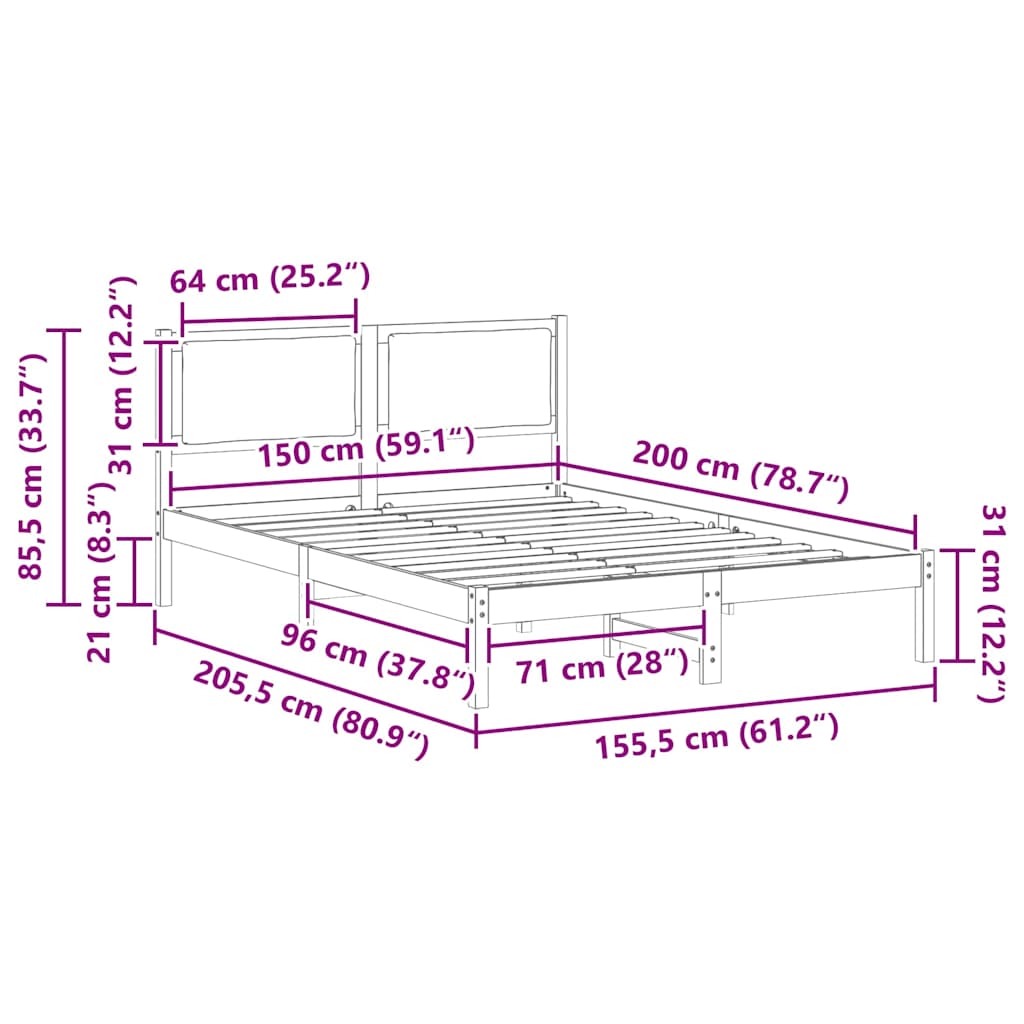 vidaXL Ramka łóżka Jasnoszary 150 x 200 cm Lite drewno sosnowe