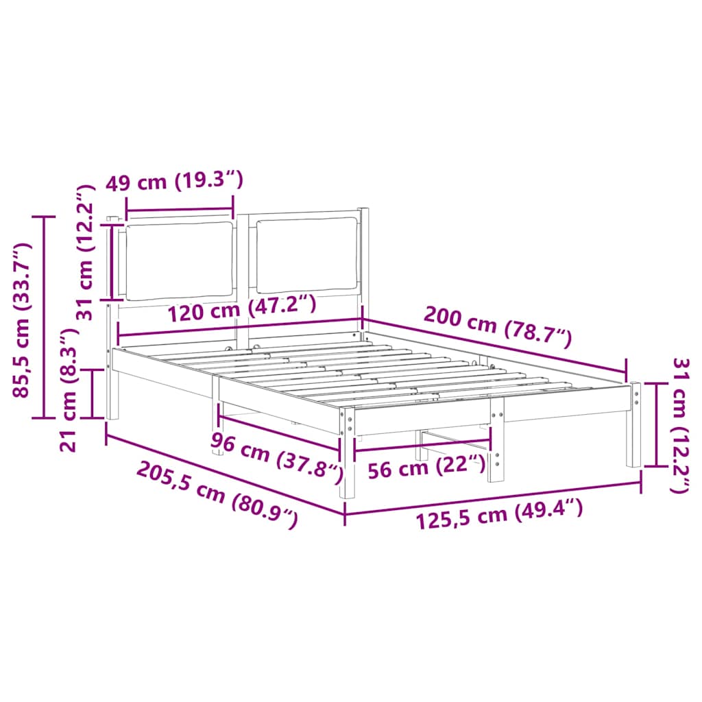 vidaXL Ramka łóżka Czarny 120 x 200 cm Lite drewno sosnowe