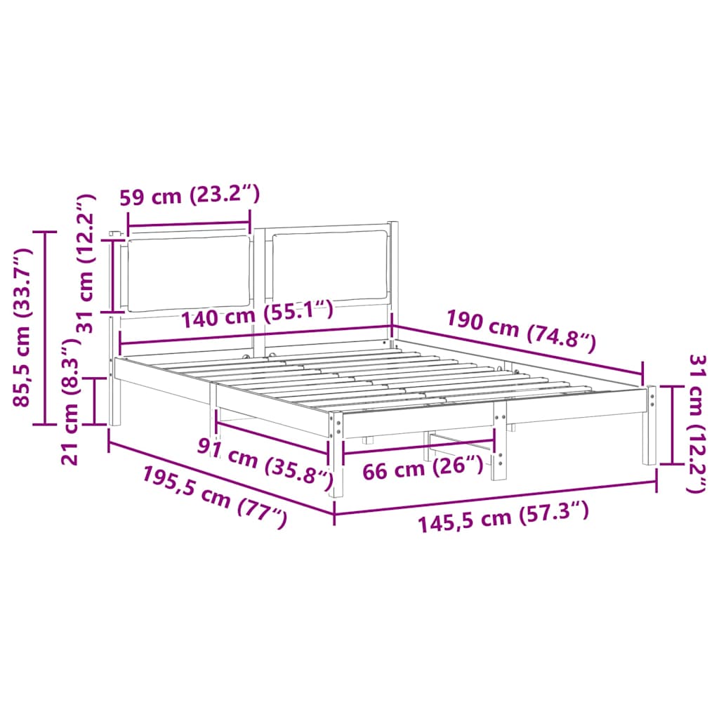 vidaXL Ramka łóżka Ciemnoszary 140 x 190 cm Lite drewno sosnowe