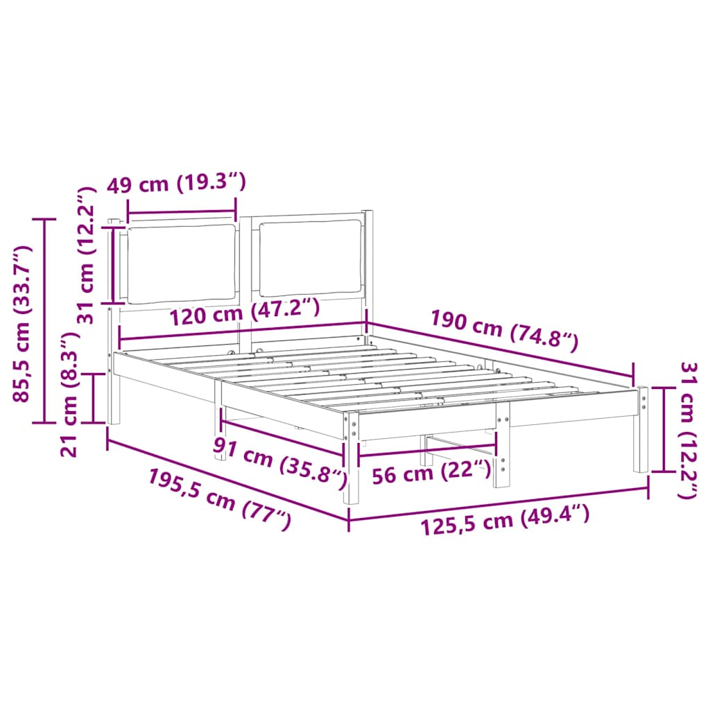 vidaXL Ramka łóżka Ciemnoszary 120 x 190 cm Lite drewno sosnowe