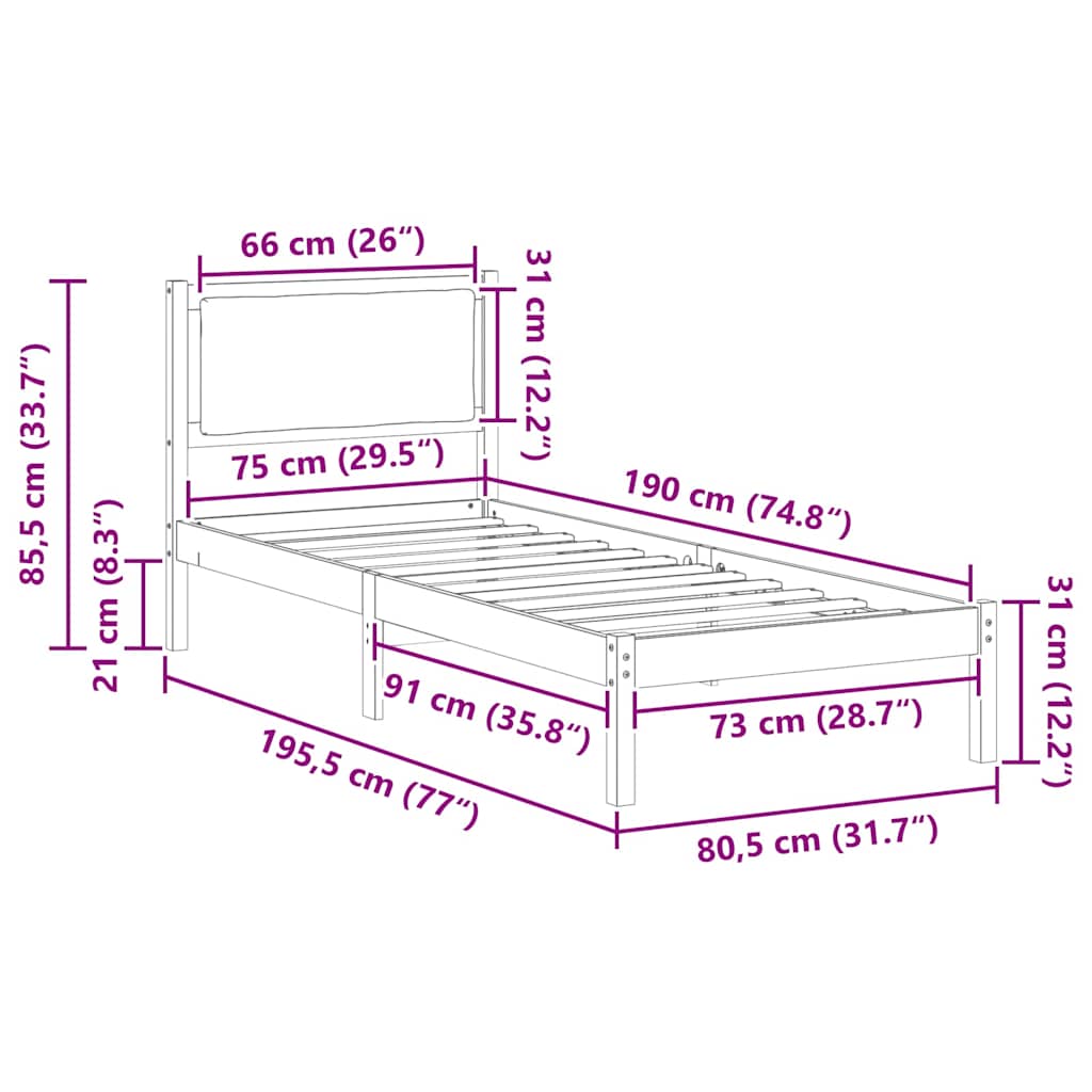 vidaXL Ramka łóżka Jasnoszary 80 x 190 cm Lite drewno sosnowe