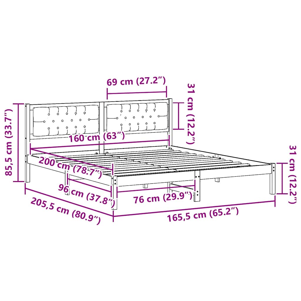 vidaXL Ramka łóżka Ciemnoszary 160 x 200 cm Lite drewno sosnowe