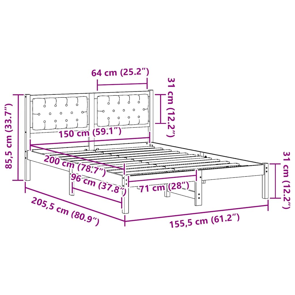 vidaXL Ramka łóżka Czarny 150 x 200 cm Lite drewno sosnowe