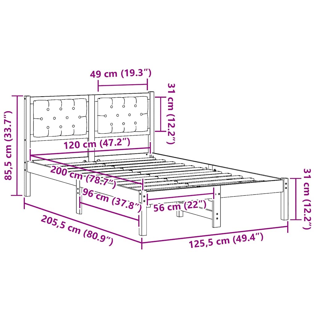vidaXL Ramka łóżka Ciemnoszary 120 x 200 cm Lite drewno sosnowe