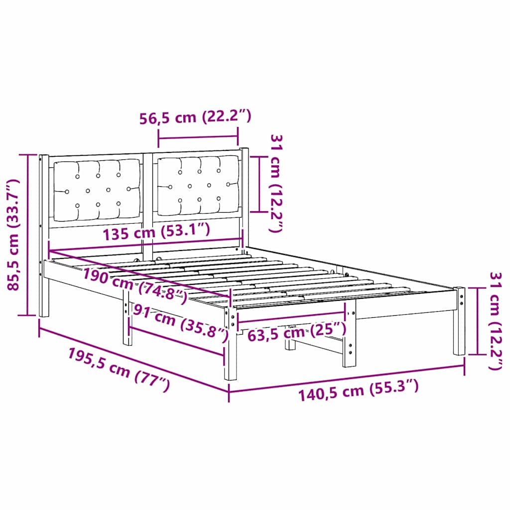 vidaXL Ramka łóżka Ciemnoszary 135 x 190 cm Lite drewno sosnowe