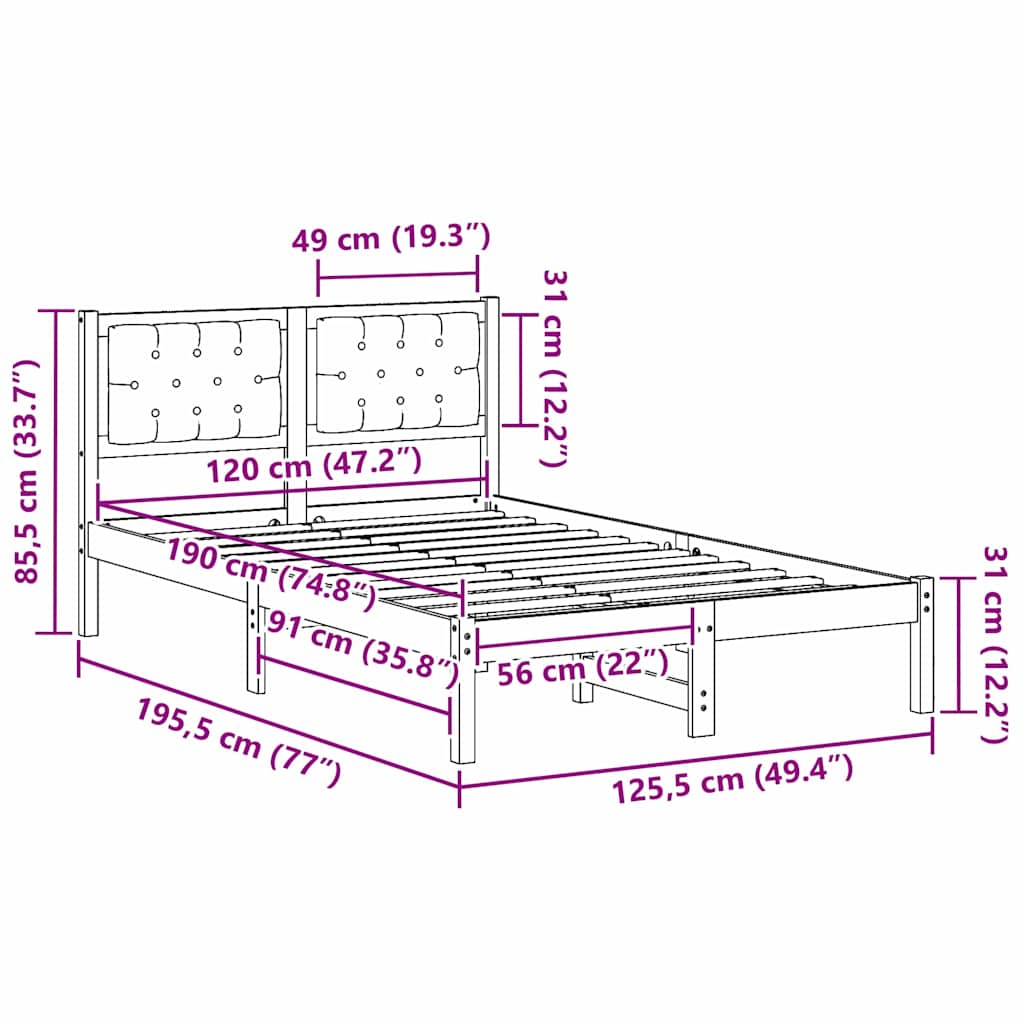 vidaXL Ramka łóżka Czarny 120 x 190 cm Lite drewno sosnowe