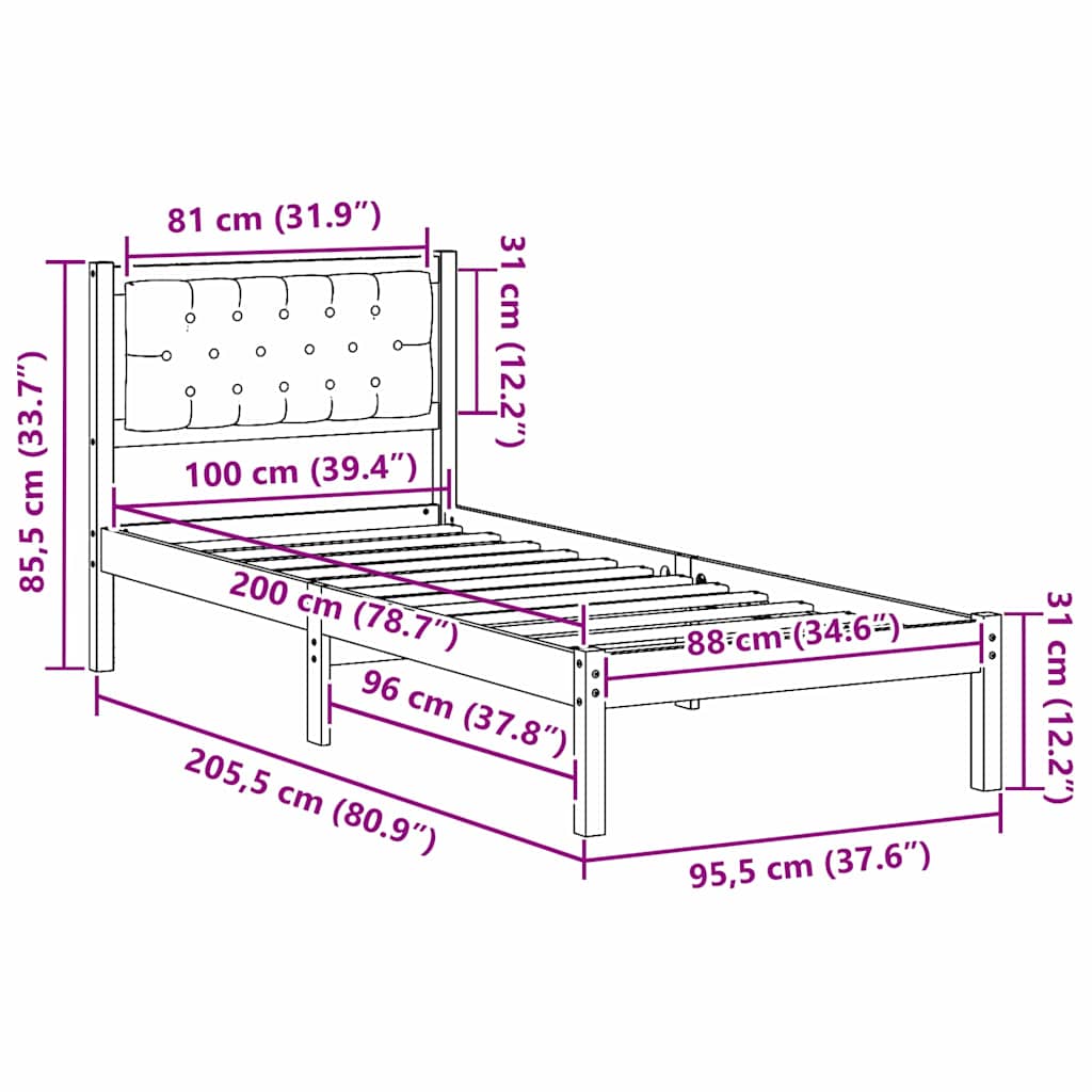 vidaXL Ramka łóżka Ciemnoszary 100 x 200 cm Lite drewno sosnowe