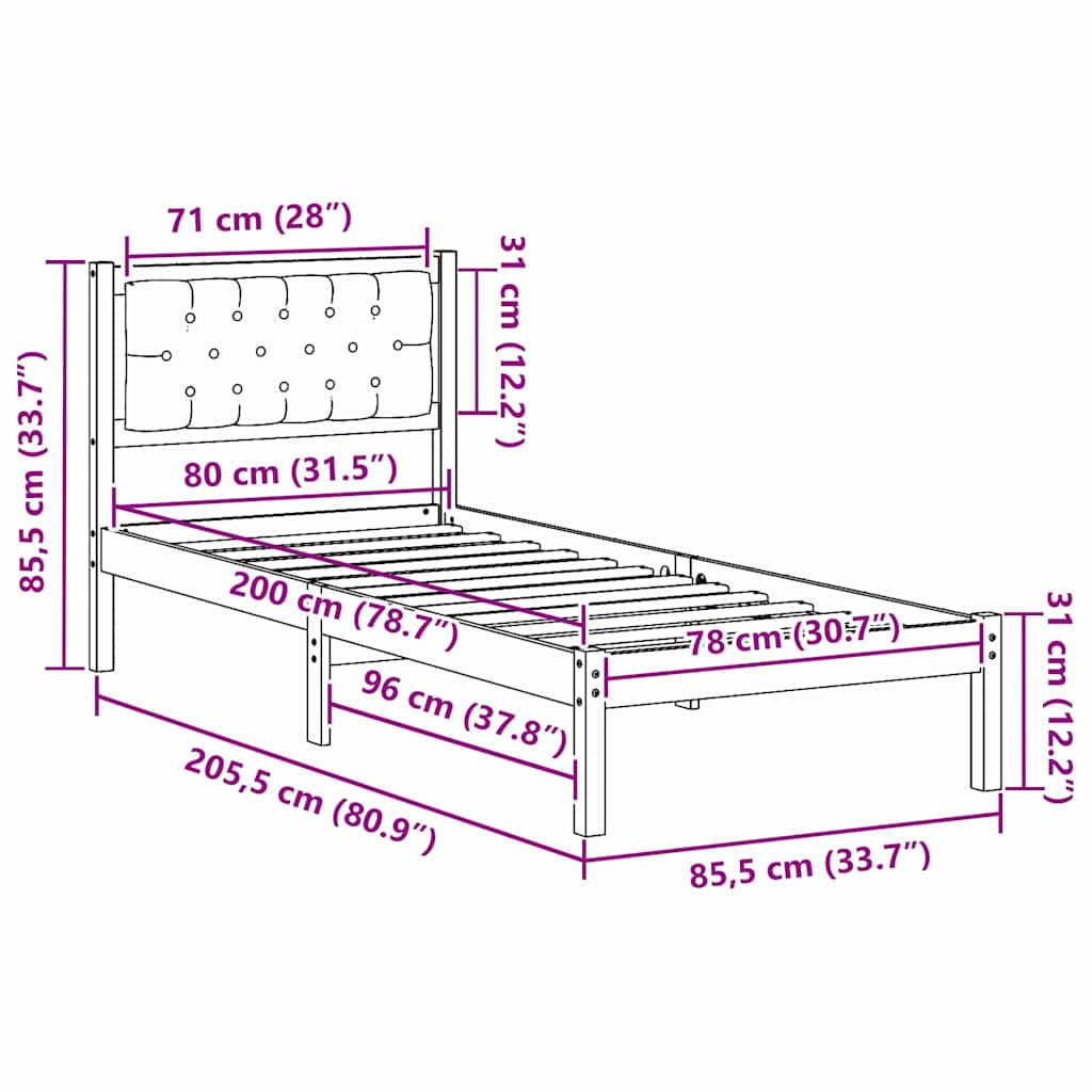 vidaXL Ramka łóżka Jasnoszary 80 x 200 cm Lite drewno sosnowe