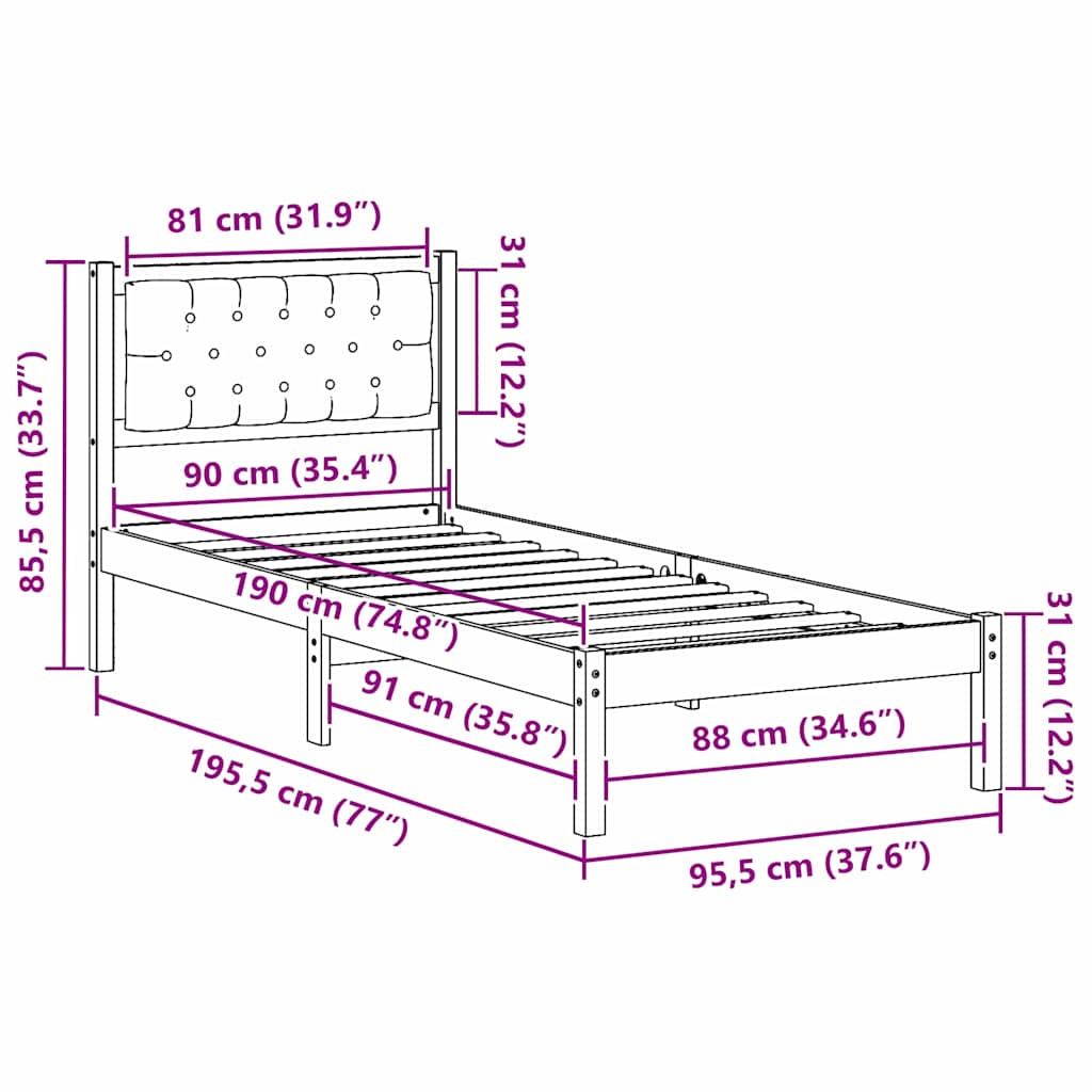 vidaXL Ramka łóżka Ciemnoszary 90 x 190 cm Lite drewno sosnowe