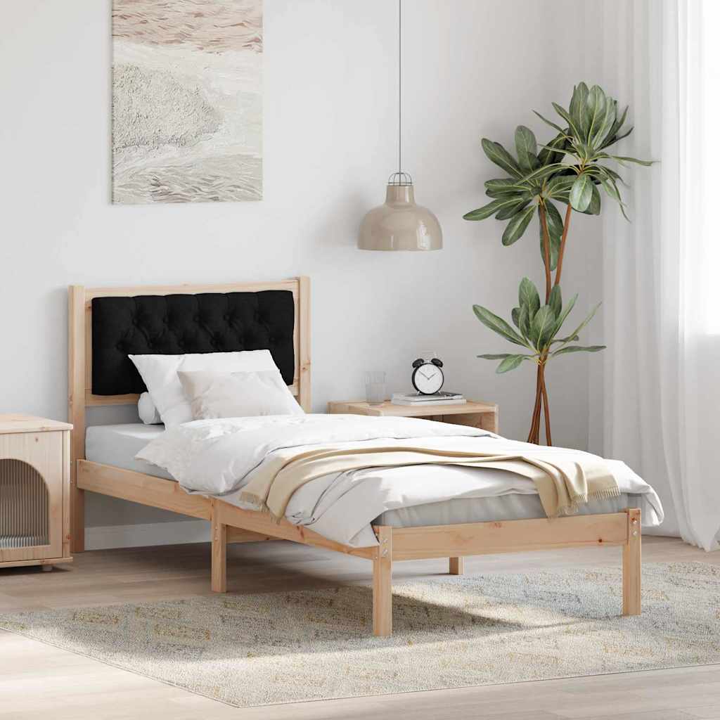 vidaXL Ramka łóżka Z zagłówkiem Czarny 75 x 190 cm Lite drewno sosnowe