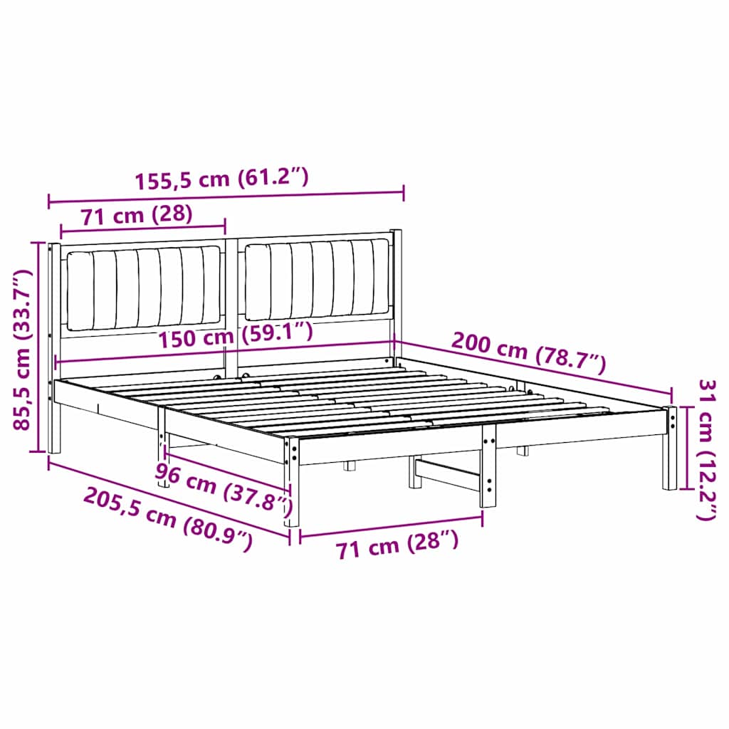 vidaXL Ramka łóżka z tapicerowanym wezgłowiem Czarny 150 x 200 cm