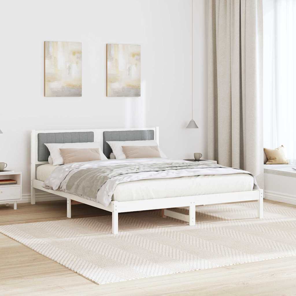vidaXL Ramka łóżka z tapicerowanym wezgłowiem Jasnoszary 150 x 200 cm