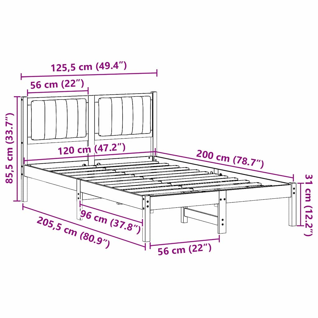 vidaXL Ramka łóżka z tapicerowanym wezgłowiem Jasnoszary 120 x 200 cm