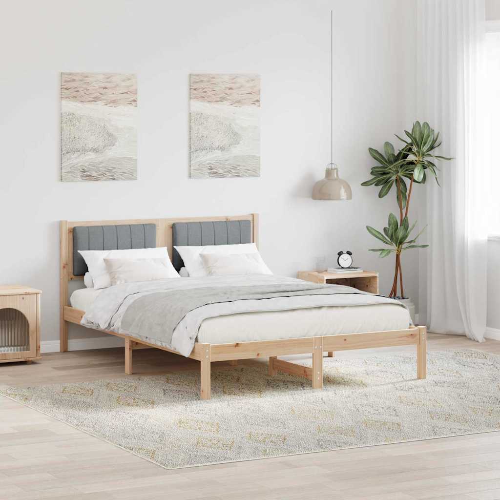 vidaXL Ramka łóżka z tapicerowanym wezgłowiem Jasnoszary 140 x 190 cm